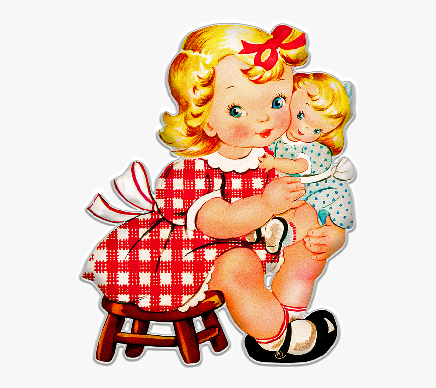 Little Girl Retro Vintage - Girl Doll Christmas Greeting, Transparent Clipart
