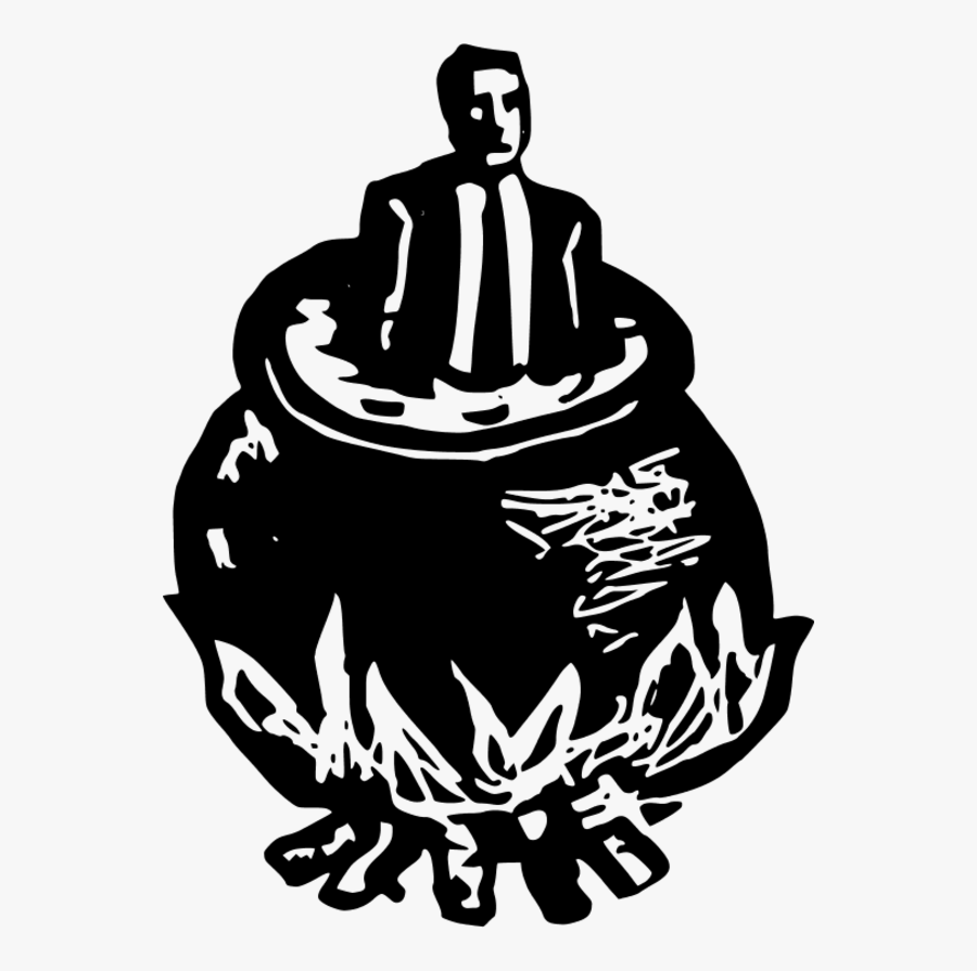 Man Inside A Cooking Put With Fire Under It - People Cooking In A Pot, Transparent Clipart