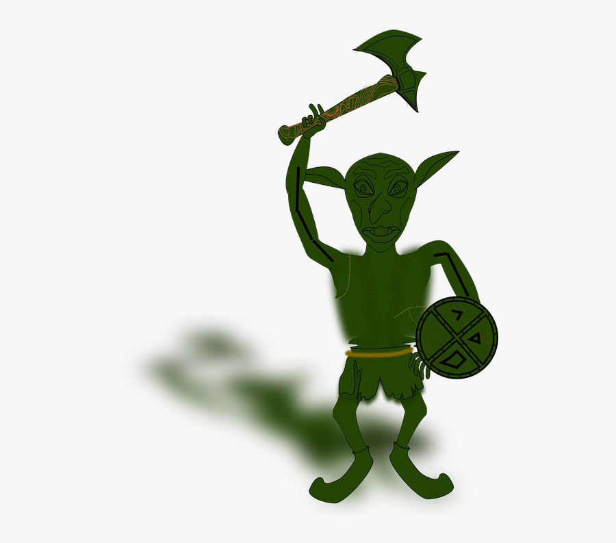 Goblin Gnome Dwarf Green Fight Mean Battle Ax - Cartoon Goblin Warrior, Transparent Clipart