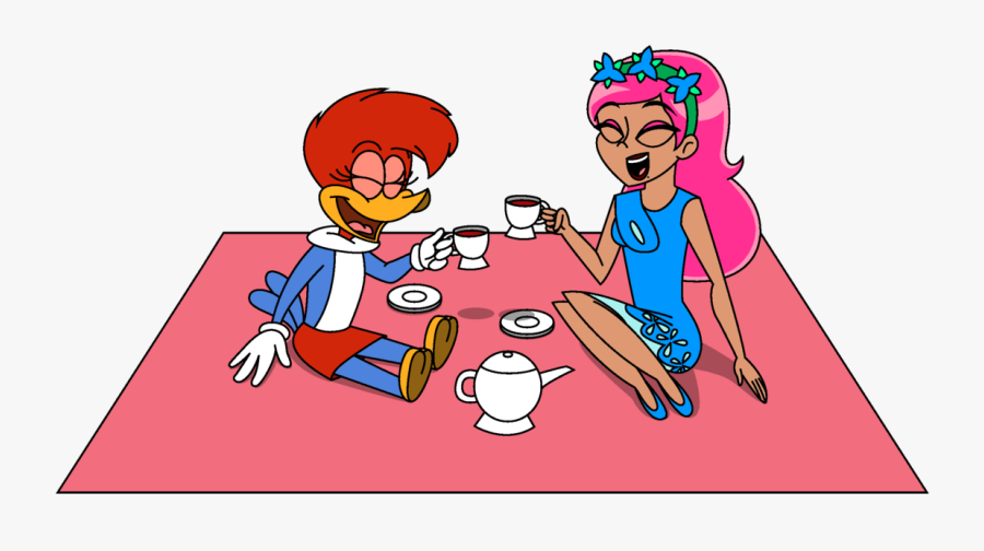 Kristina And Winnie Laugh At Tea Picnic Colored By - Cartoon, Transparent Clipart