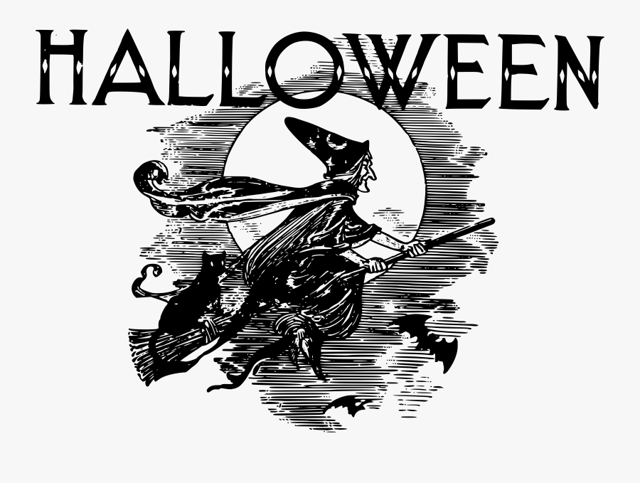 Transparent Halloween Witch Clipart Black And White - Vintage Halloween Clipart, Transparent Clipart
