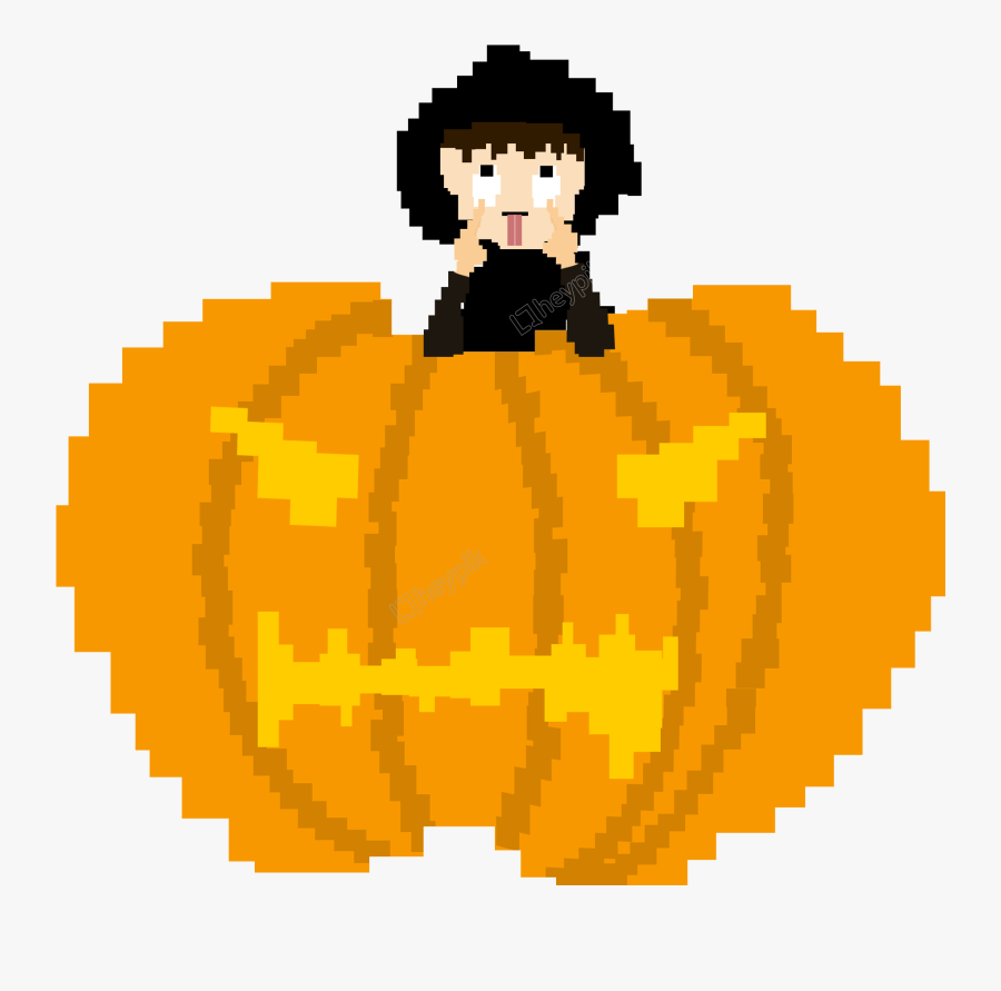 Vintage Pixelated Halloween Pumpkin Boy Design Image - Olive Pixel Art, Transparent Clipart