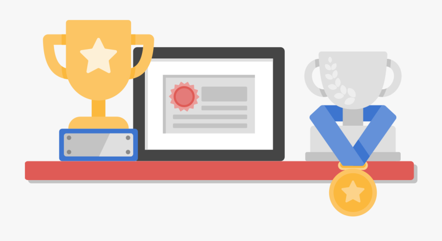 Certificate And Trophies On A Shelf - Graphic Design, Transparent Clipart