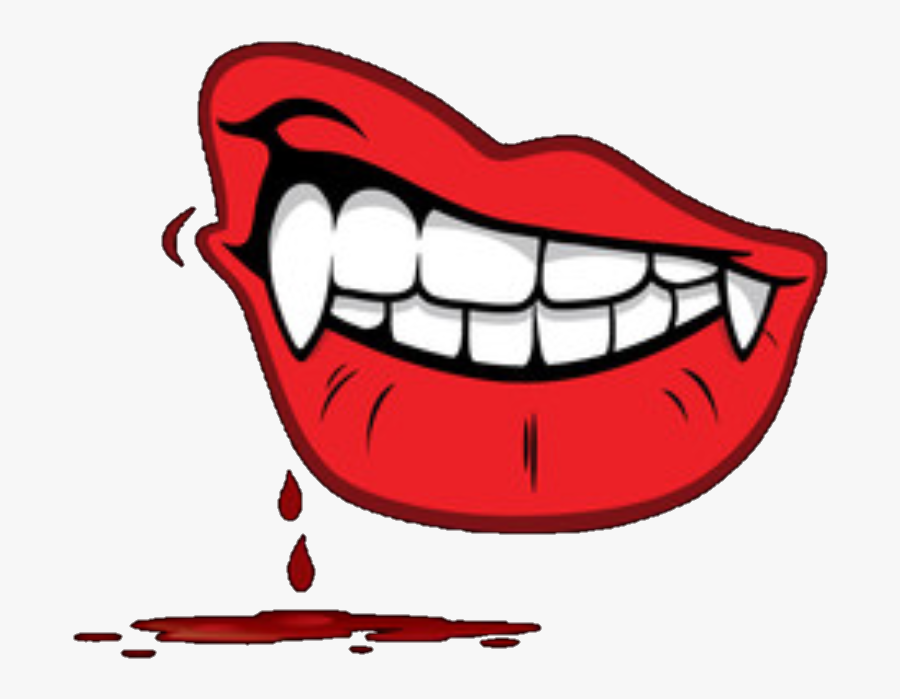 Lips Blood Sticker By - Vampire Teeth With Blood Cartoon, Transparent Clipart