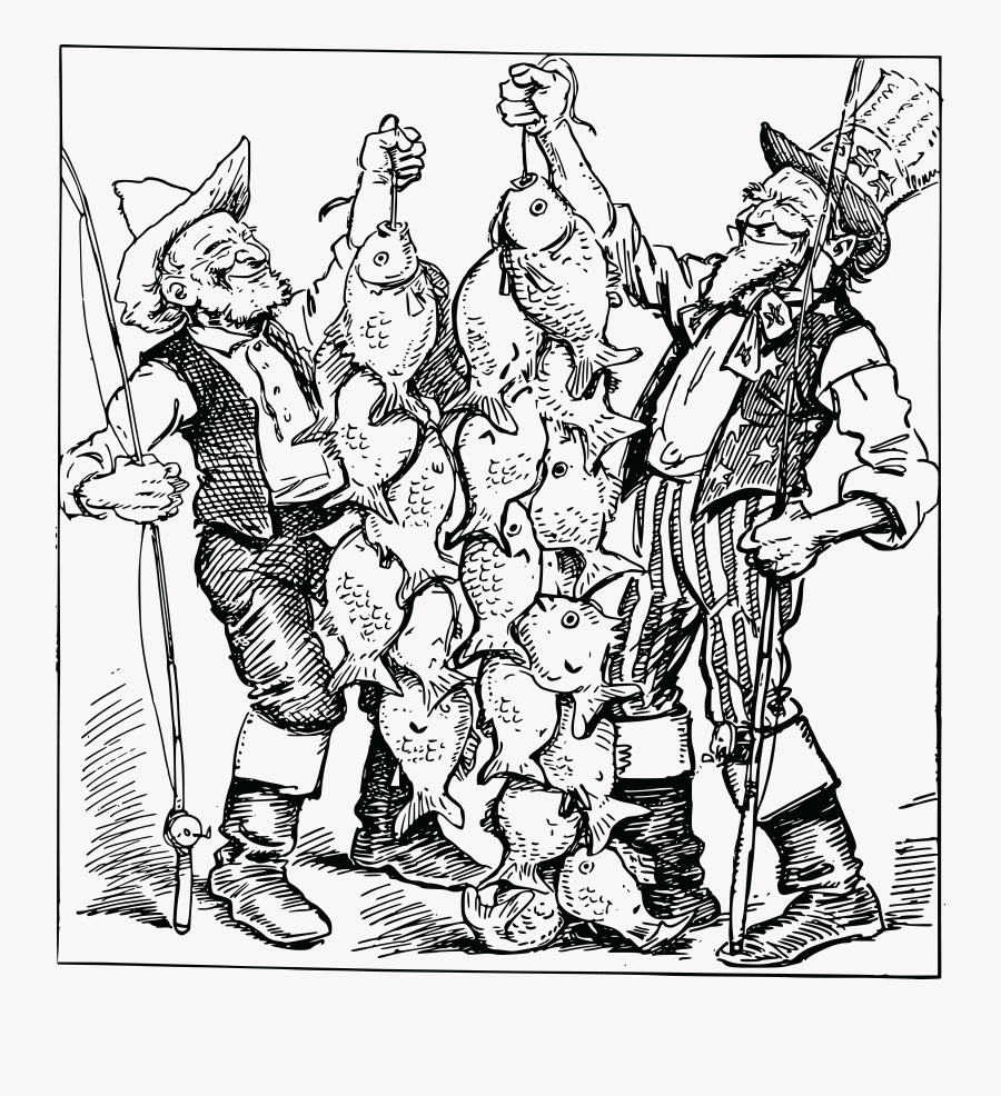 Free Clipart Of Uncle Sam And A Fisherman With Their - Fisherman, Transparent Clipart