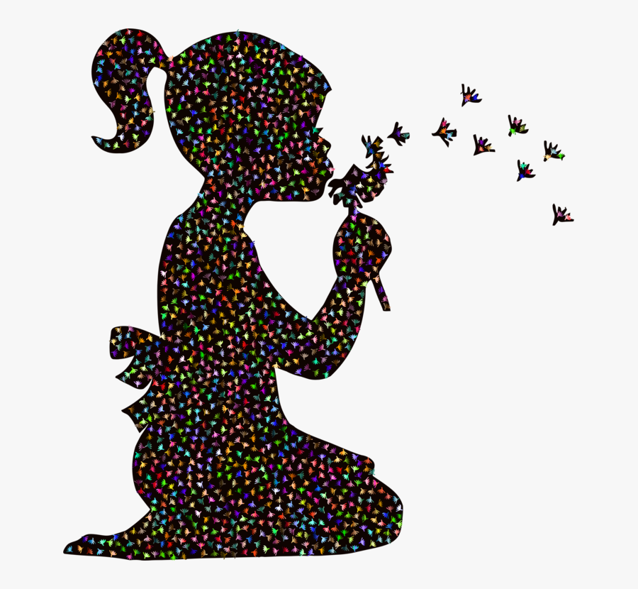 Little Girl Blowing Dandelions Wall Art Wall Designs - Wall Art Drawing Design, Transparent Clipart