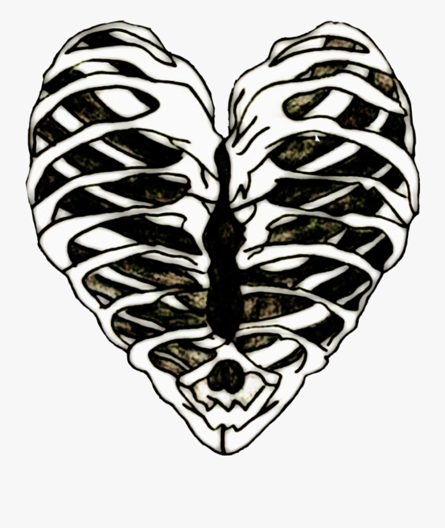 Edits Ribs Ribcage Heart Bones Art Stickers - Skeleton Heart, Transparent Clipart