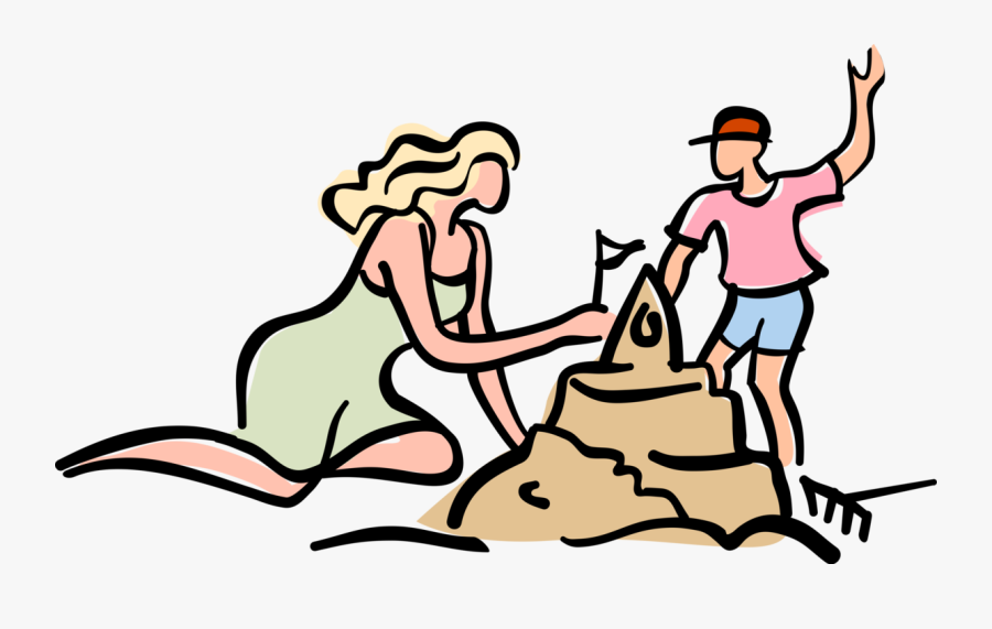 Vector Illustration Of Mother And Child Construct Sand, Transparent Clipart