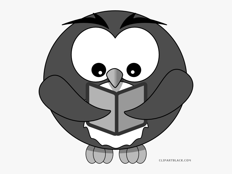 Owl With Book Animal Free Black White Clipart Images - Reading Poster Kids, Transparent Clipart