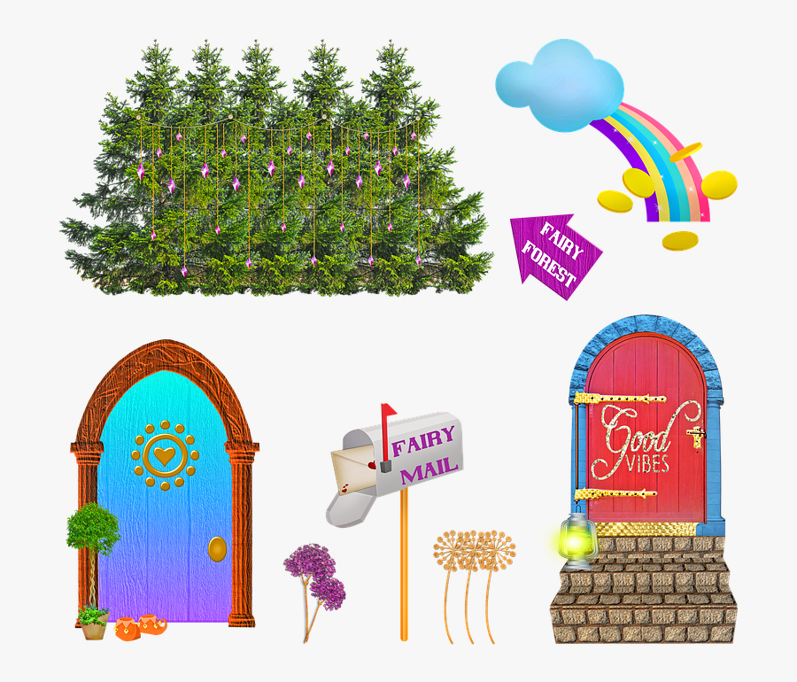Fairy Door Tree, Tree Trunk, Fairies, Faeries, Autumn, Transparent Clipart