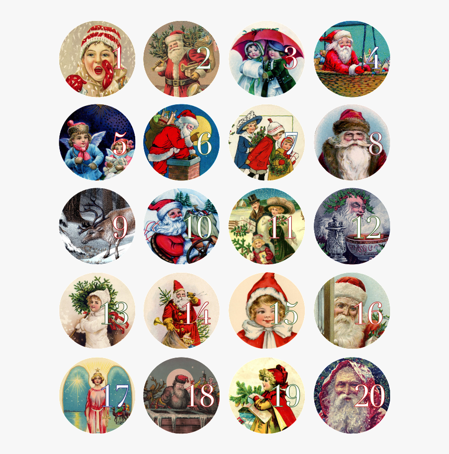 Vintage Advent Calendar Numbers, Transparent Clipart