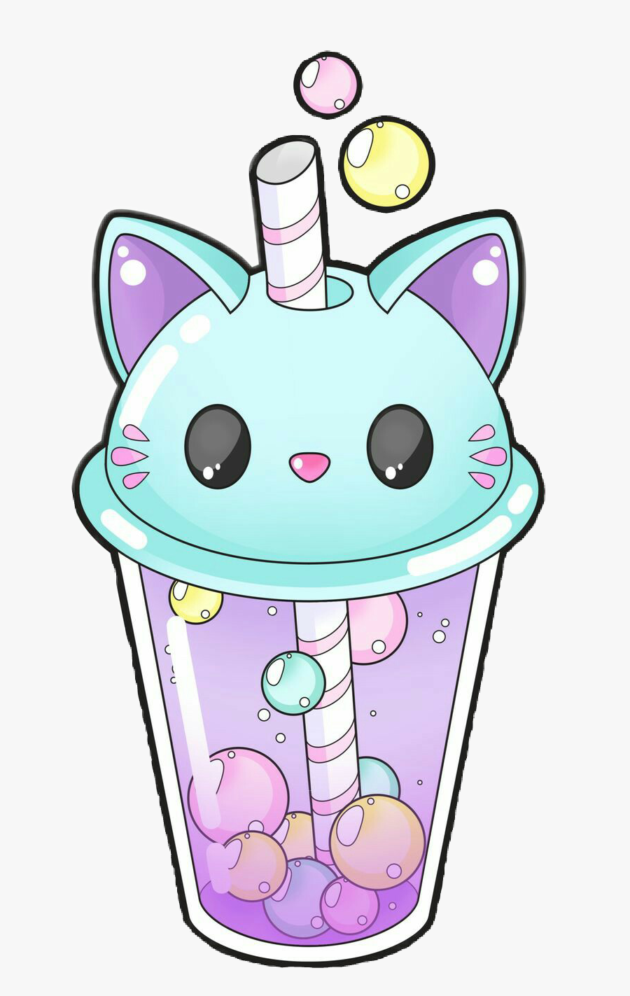 #kawaii #fofo #cute #lindo #cat #gato #milkshake #shake - Cute Cartoon Bubble Tea, Transparent Clipart