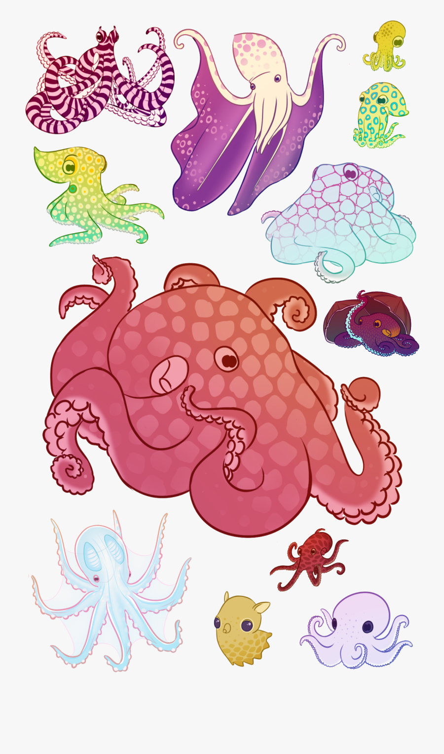 Cephalopod Arts - Octopuses Species Clipart, Transparent Clipart