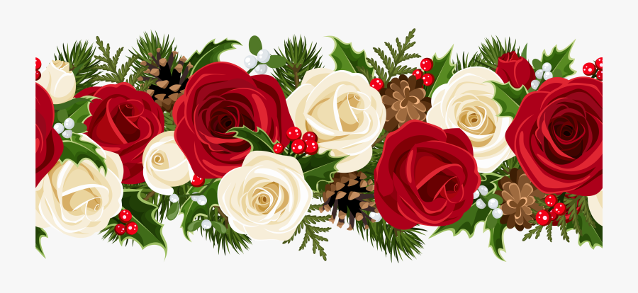 Christmas Rose Garland Png Clip Art Image - Rose Flower Border Png, Transparent Clipart