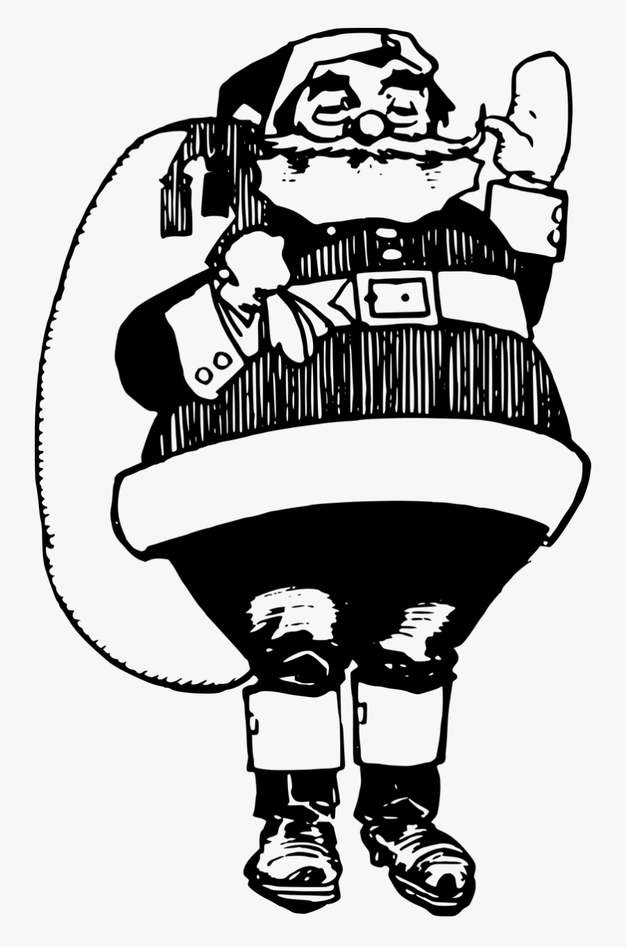 Wide Head Santa - Santa Claus Monochrome Vector Free, Transparent Clipart