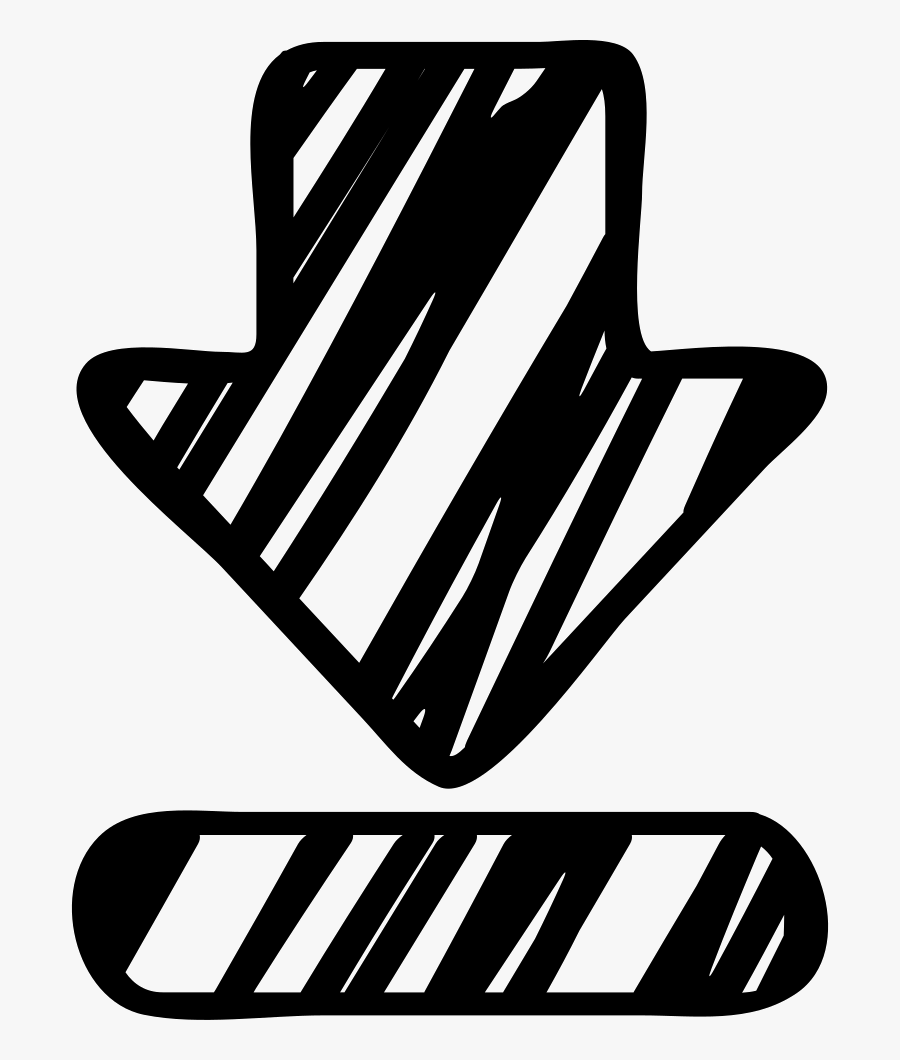 Sketched Down Arrow Pointing An Horizontal Line - Portable Network Graphics, Transparent Clipart