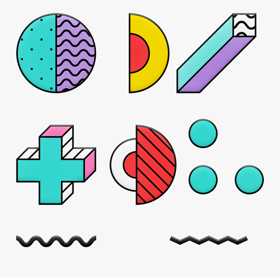 Memphis Shapes, 80"s Design, Eighties, I Love The 80"s - Memphis Retro 80s Shapes Png, Transparent Clipart