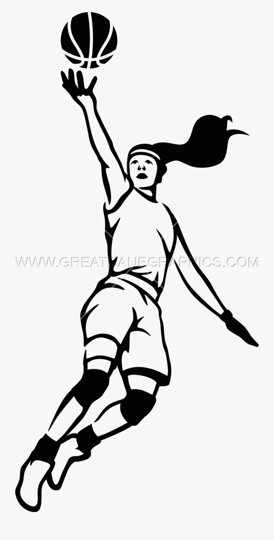 Basketball Player Drawing - Black And White Basketball Girl, Transparent Clipart