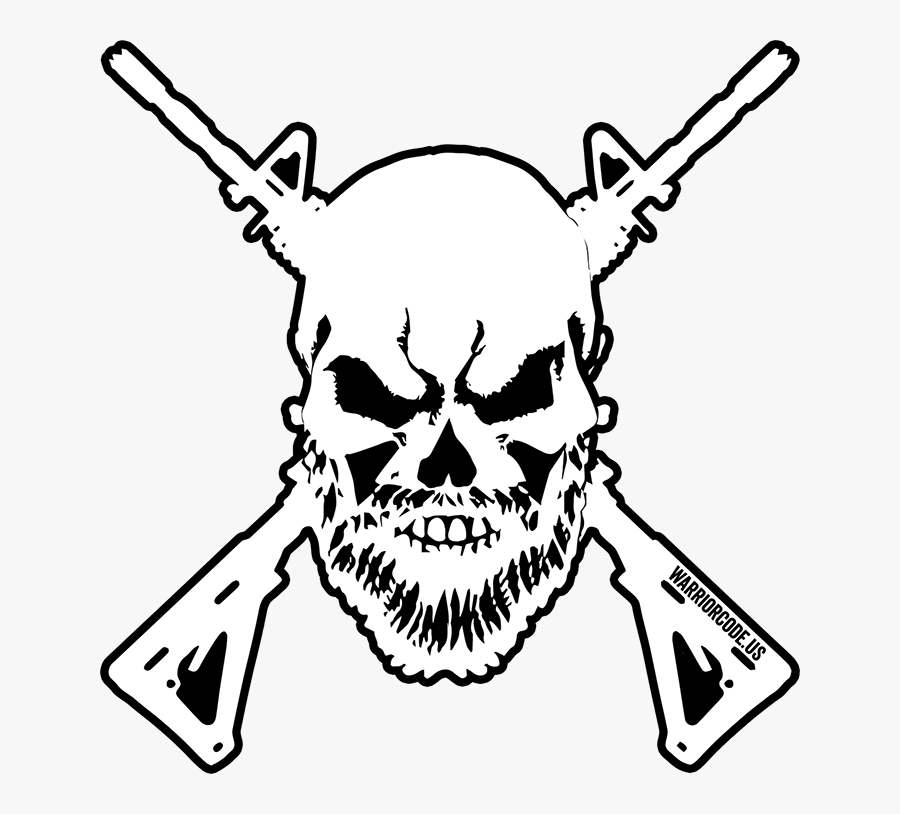 Bearded Skull With Guns, Transparent Clipart