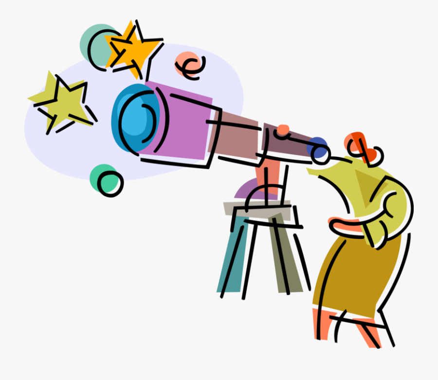 Vector Illustration Of Astronomer Looks Through Optical - Stars And Planets Clipart, Transparent Clipart
