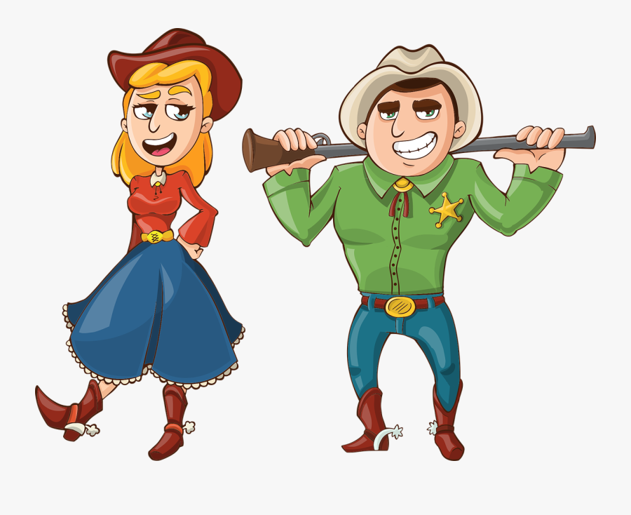 Cowboy, Cowgirl, Gun, Rifle, Hat, Dress, West, Western - Song Polly Wolly Doodle, Transparent Clipart