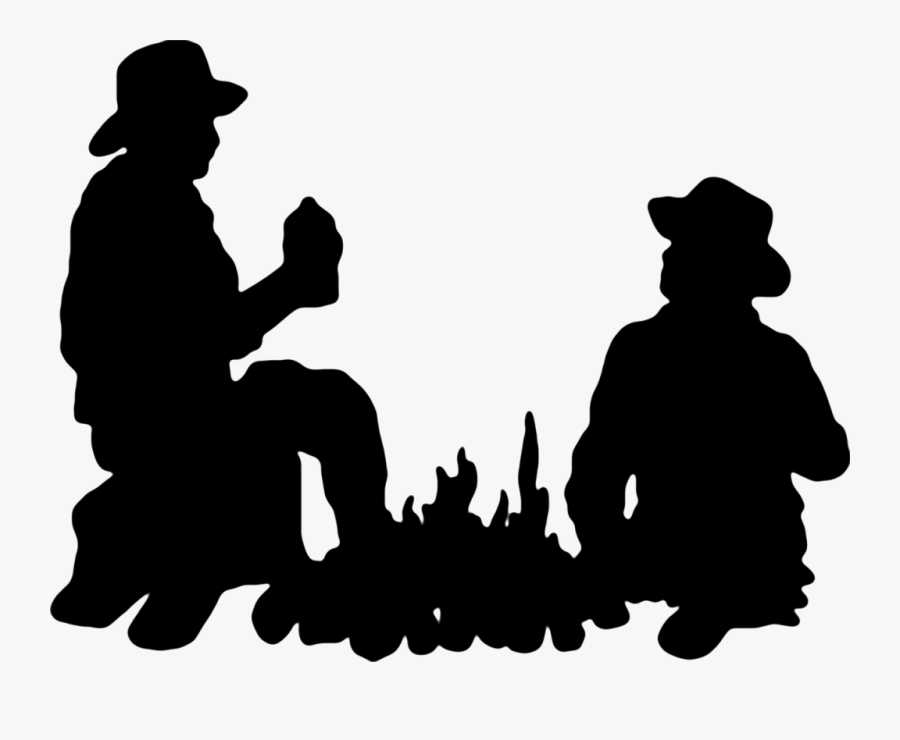 Silhouette Cowboy Clip Art - Cowboy Around Campfire Silhouette, Transparent Clipart
