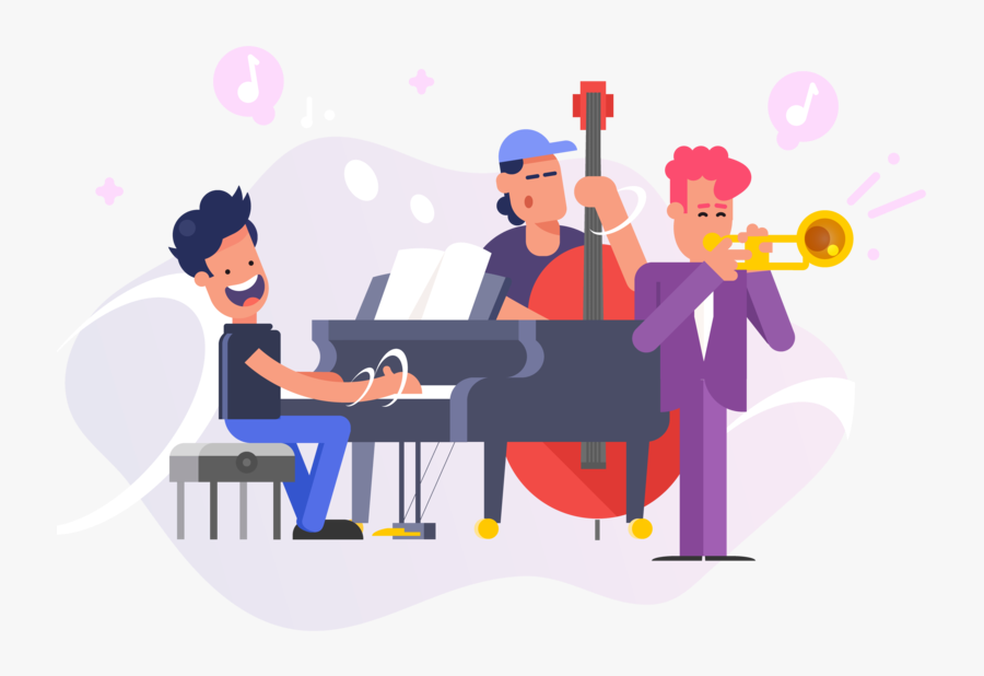 Jazz Band 2d Character 2d Art Vector Artwork Flat Illustration - Cartoon, Transparent Clipart