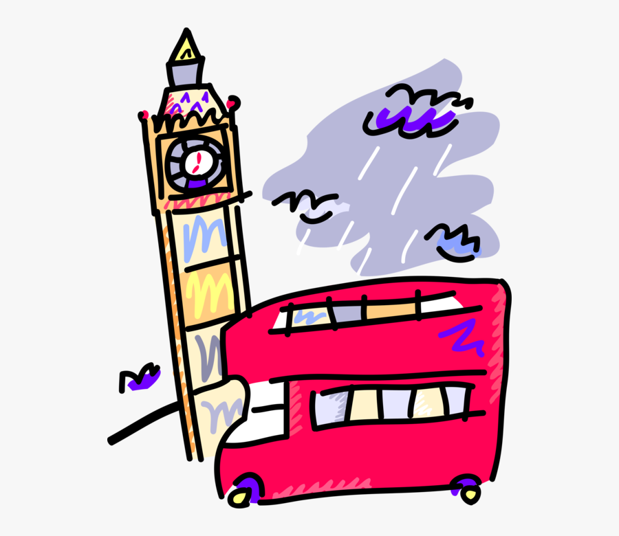 Vector Illustration Of Double-decker Bus In London, - Big Ben Clip Art, Transparent Clipart