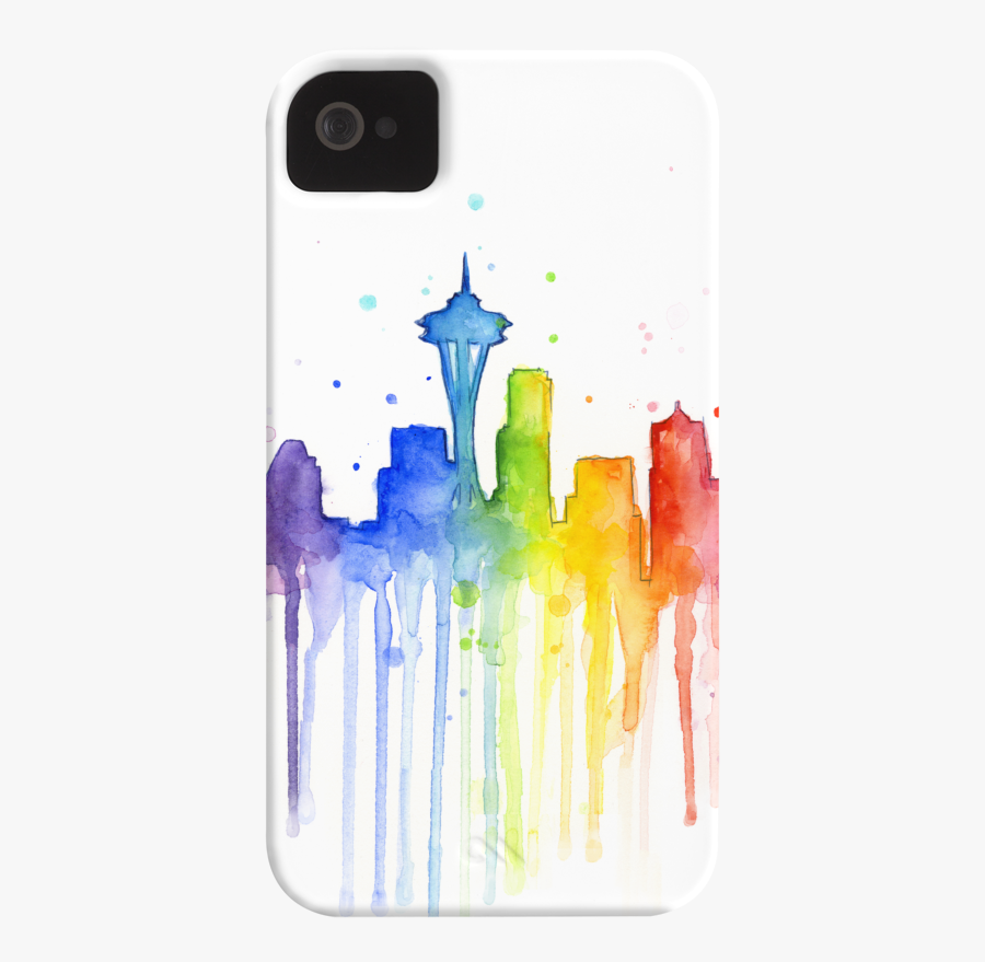 Space Needle Watercolor Painting Skyline Art - Seattle Rainbow Watercolor, Transparent Clipart