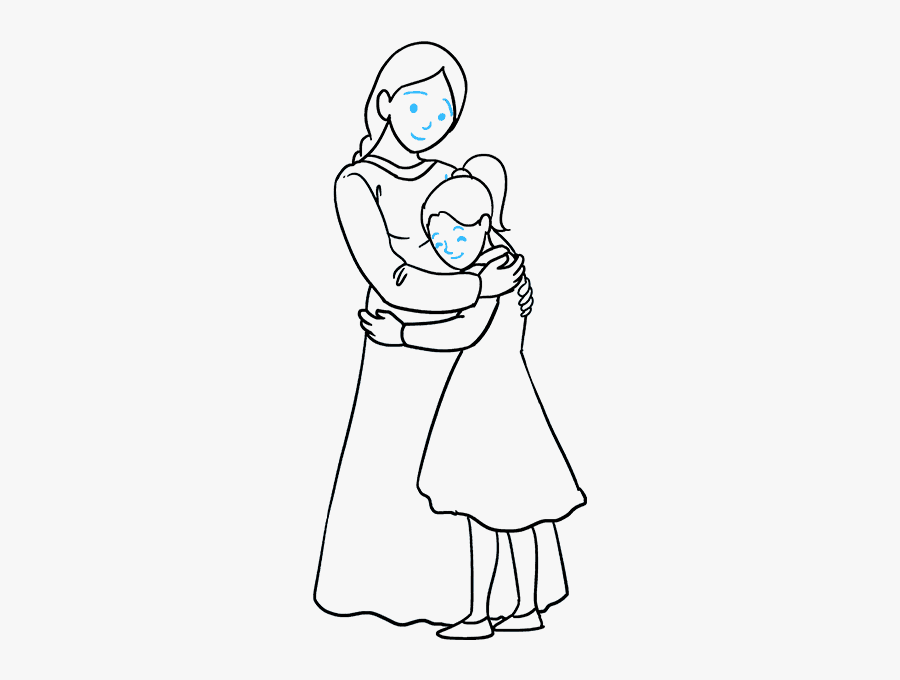 How To Draw A Mother Hugging A Daughter - Mother And Daughter Line Drawing, Transparent Clipart