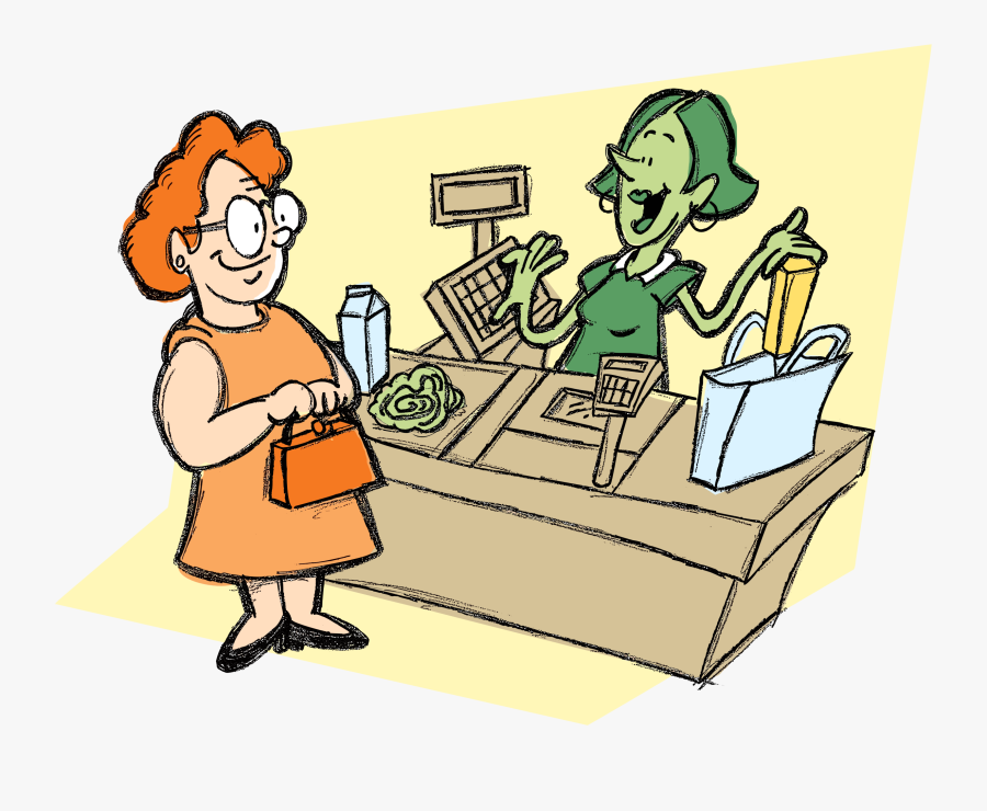 Woman And By Richardsdrawings - Cartoon Customer At Store, Transparent Clipart