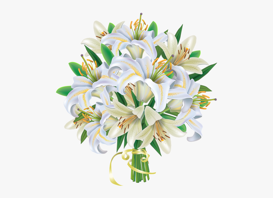 White Lilies Flowers Bouquet Png Clipart Image - White Bouquet Flowers Transparent Background, Transparent Clipart