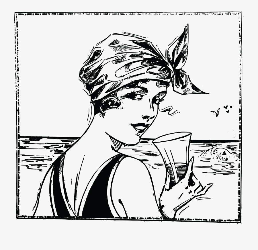 Free Clipart Of A Vintage Woman At A Beach - Vintage Beach Clip Art, Transparent Clipart