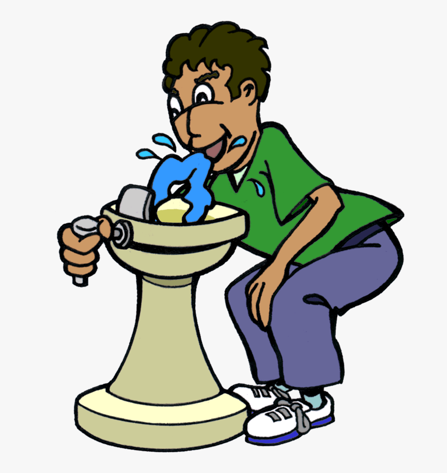 Drawing Of Boy Bending Over To Drink From A Water Fountain - Drink From Water Fountain Clipart, Transparent Clipart
