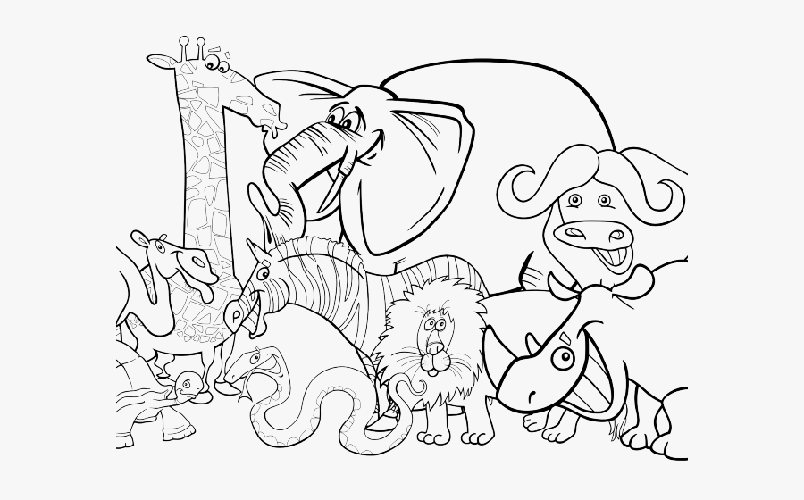 Zoo Clipart Drawing - Jungle Animals Clipart Black And White, Transparent Clipart