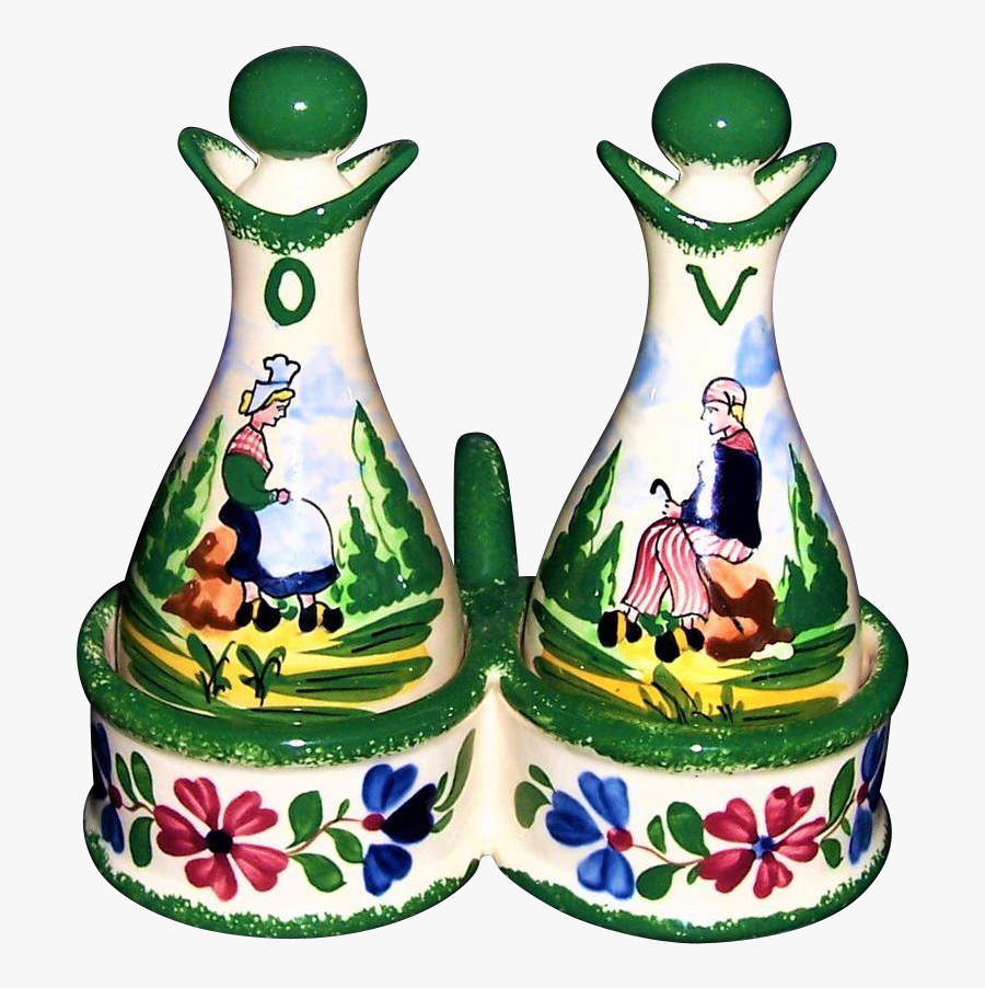 Vintage Faience Pottery Cruet Set Desvres France, Transparent Clipart