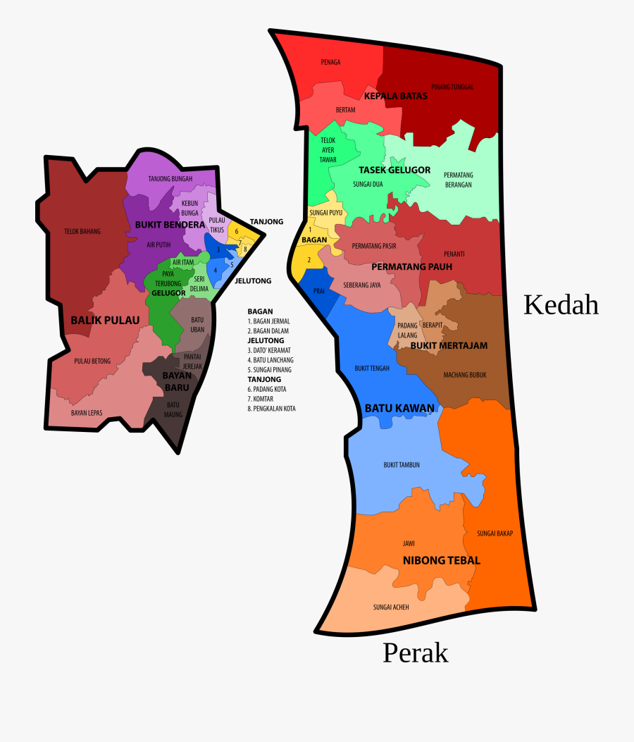 Penang State Legislative Assembly Constituencies Clipart - Daerah Di Pulau Pinang, Transparent Clipart