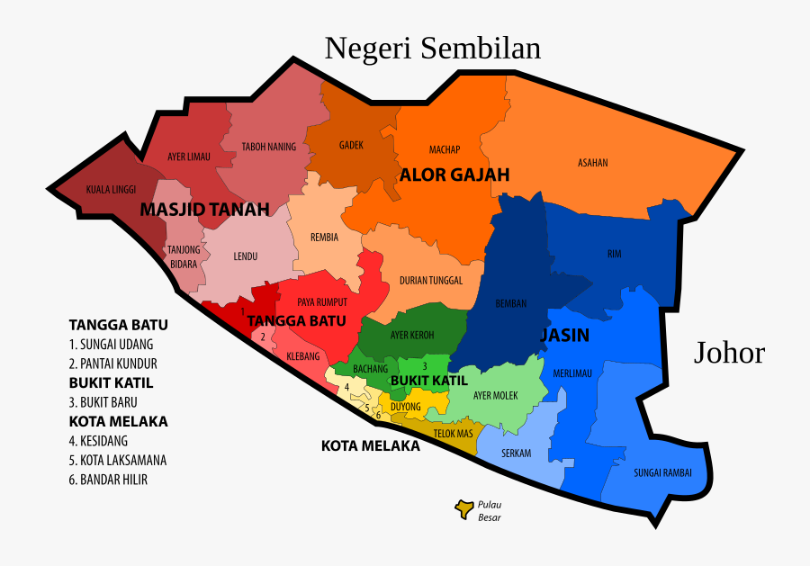 Malacca State Legislative Assembly Constituencies Clipart - Map Melaka, Transparent Clipart
