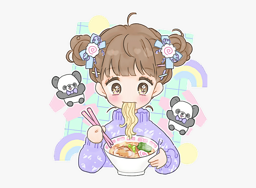 Cute Kawaii Fancysurprise Anime Eating Ramen Pastelcolo - Cute Anime Girl Eating Ramen, Transparent Clipart