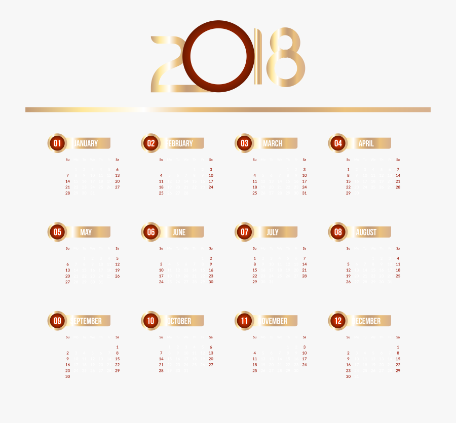 2018 Calendar Transparent Clip Art Image, Transparent Clipart