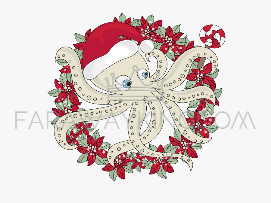 Christmas Octopus Icon New Year Cartoon Vector Illustration - Christmas Octopus Cartoon, Transparent Clipart