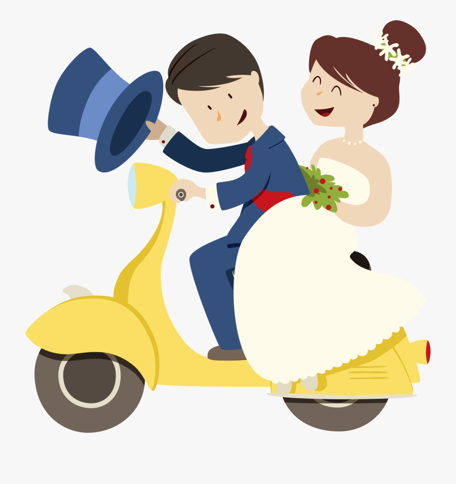 Groom Clipart Marriage - Wedding Scooter Cartoon Png, Transparent Clipart