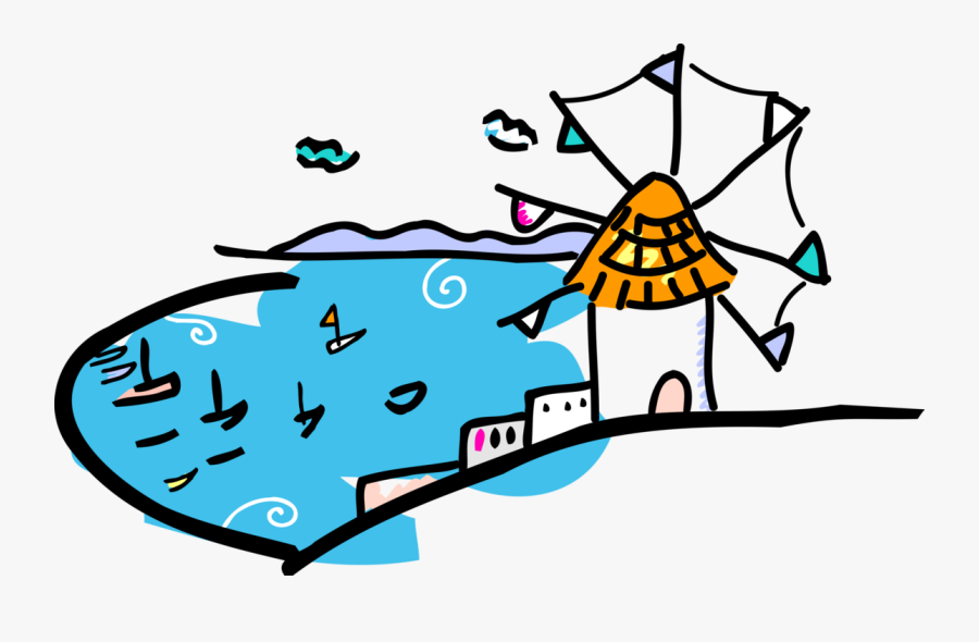 Windmill On Greek Island - Santorini Free Clipart, Transparent Clipart