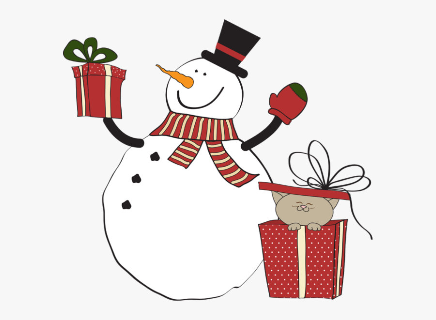 Clip Art Free Download Snowmen Clipart Caroler - Snowman With Gift Clipart, Transparent Clipart