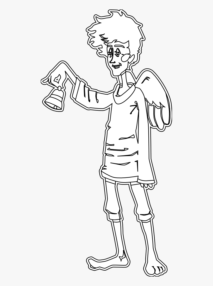 Angel Bell Xmas Christmas Black White Line Art Scalable - Illustration, Transparent Clipart