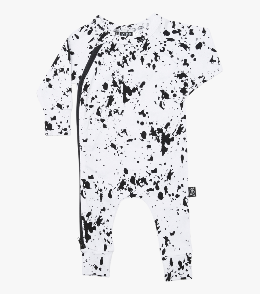 Long Sleeve Baby Zip Romper In White Paint- - Monochrome, Transparent Clipart