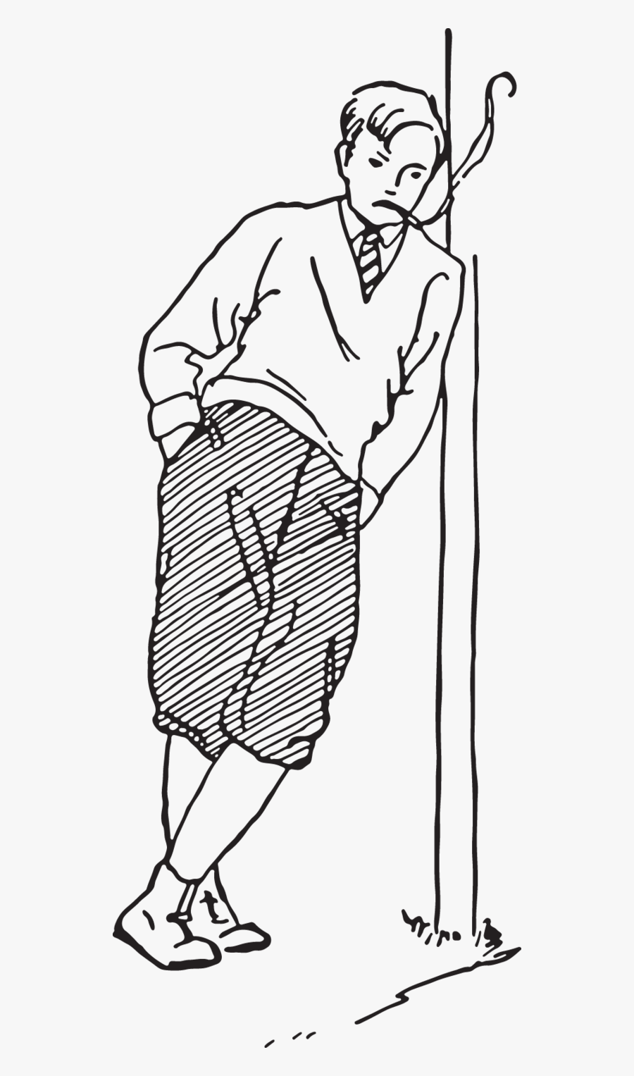 Drawing Of Man Leaning On A Pole, Transparent Clipart