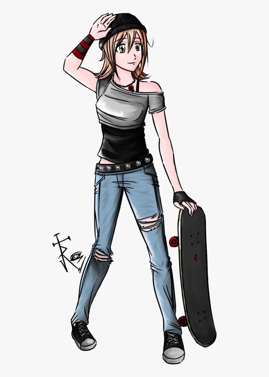 Clip Art Sktaeboarding Drawings Commision For - Anime Skater Girl, Transparent Clipart