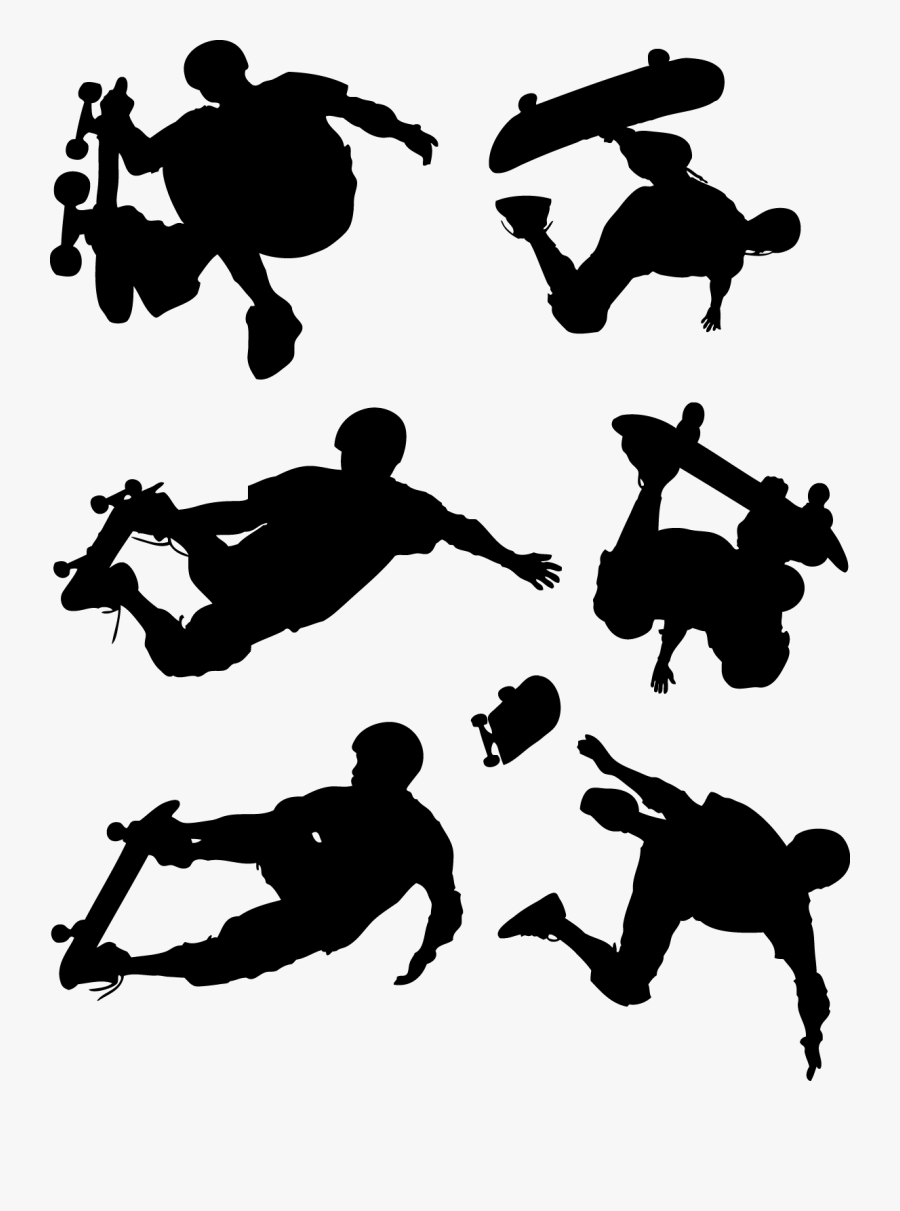 Skateboard Action Figures Silhouettes Png - Skateboard Figures, Transparent Clipart