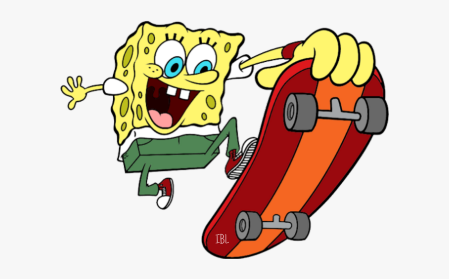 Spongebob Colorful Skateboarding Skateboard Cartoon - Spongebob On A Skateboard, Transparent Clipart